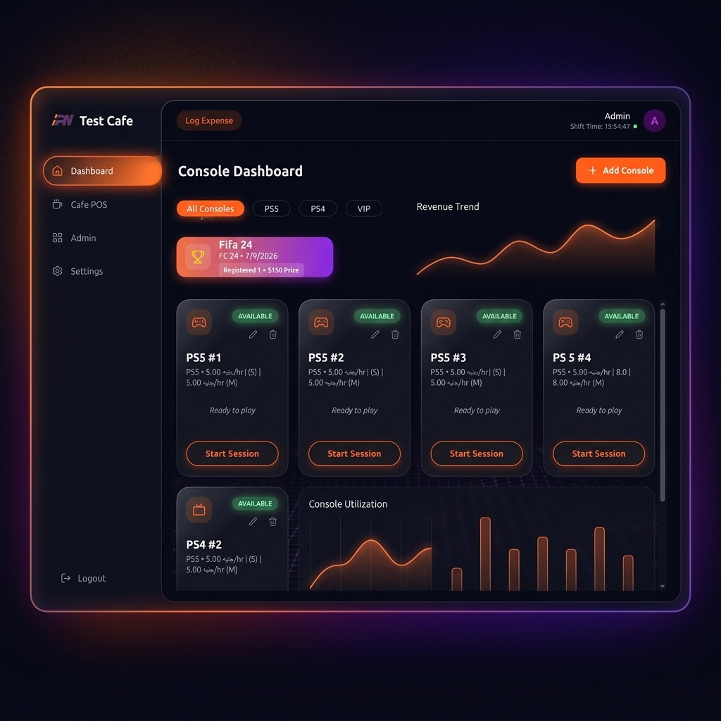 PlayStation Cafe Dashboard Management Software Preview